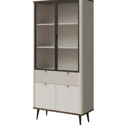 Vetrina 90x191 cm 4 ante 1 cassetto beige cashmere noce Arden