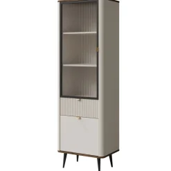 Vetrina 60x191 cm 2 ante 1 cassetto beige cashmere noce Arden
