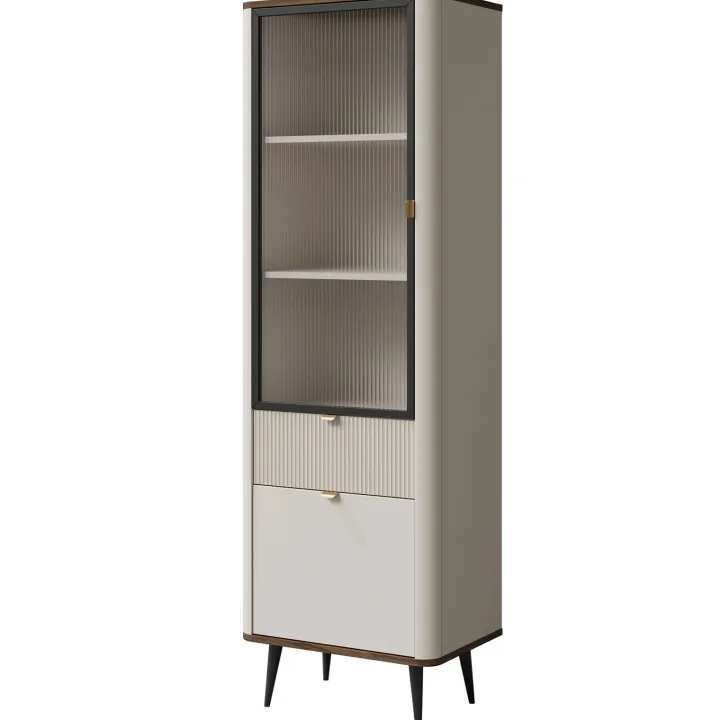 Vetrina 60x191 cm 2 ante 1 cassetto beige cashmere noce Arden
