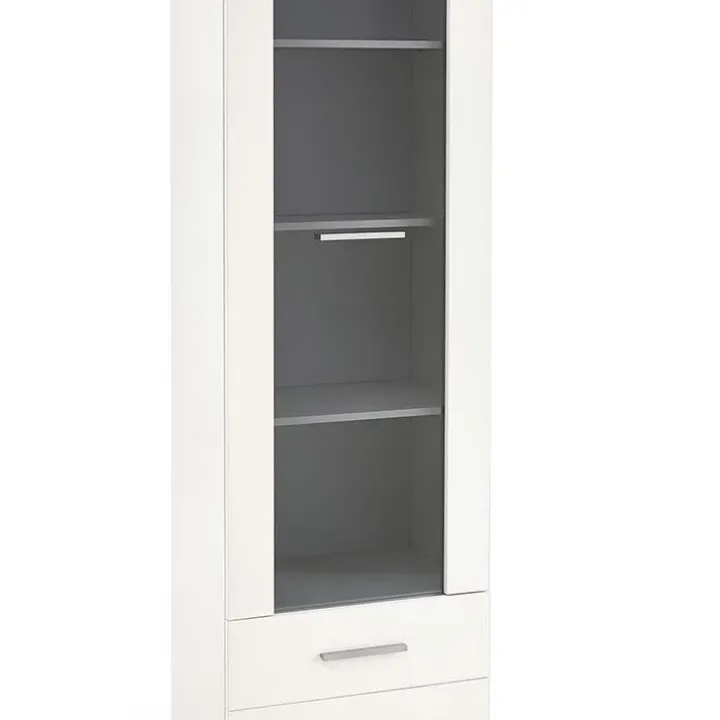 Vetrina 60x200h cm 1 anta 2 cassetti bianco opaco e lucido Viki
