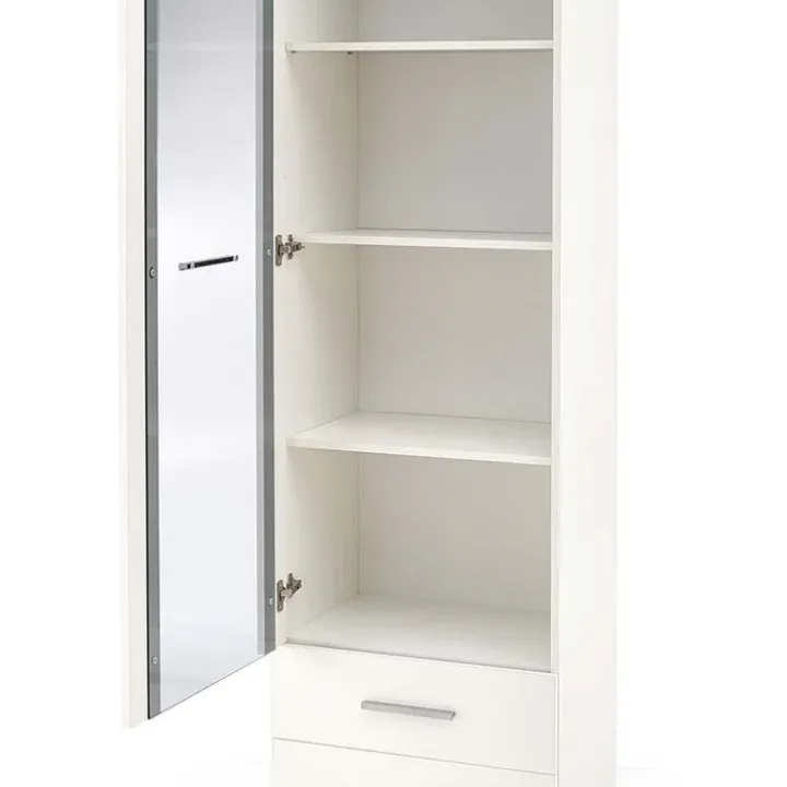 Vetrina 60x200h cm 1 anta 2 cassetti bianco opaco e lucido Viki