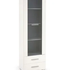 Vetrina 60x200h cm 1 anta 2 cassetti bianco opaco e lucido Viki