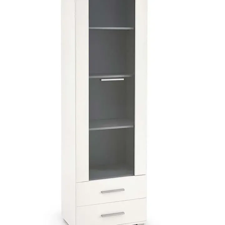 Vetrina 60x200h cm 1 anta 2 cassetti bianco opaco e lucido Viki