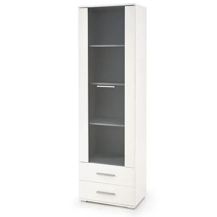 Vetrina 60x200h cm 1 anta 2 cassetti bianco opaco e lucido Viki