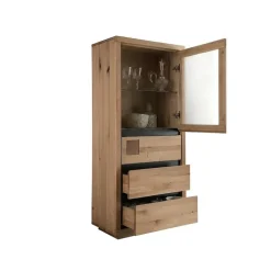 Vetrina 65x148h cm 1 anta 3 cassetti legno massello rovere Tarselia