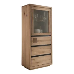 Vetrina 65x148h cm 1 anta 3 cassetti legno massello rovere Tarselia