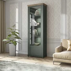 Vetrina 71x200h cm 1 anta destra soggiorno verde quercia Texel