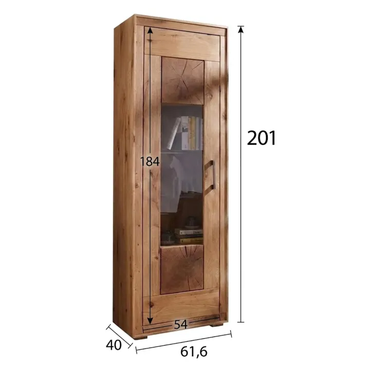 Vetrina 62x201h cm 1 anta legno massello rovere Ebania