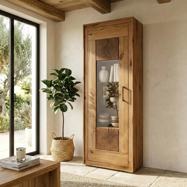 Vetrina 62x201h cm 1 anta legno massello rovere Ebania