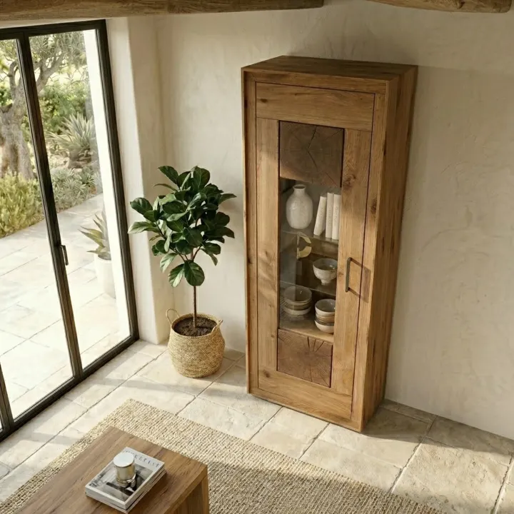 Vetrina 62x201h cm 1 anta legno massello rovere Ebania