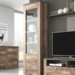 Vetrina 65x206h cm 1 anta moderna noce rovere grigio Paloma 2