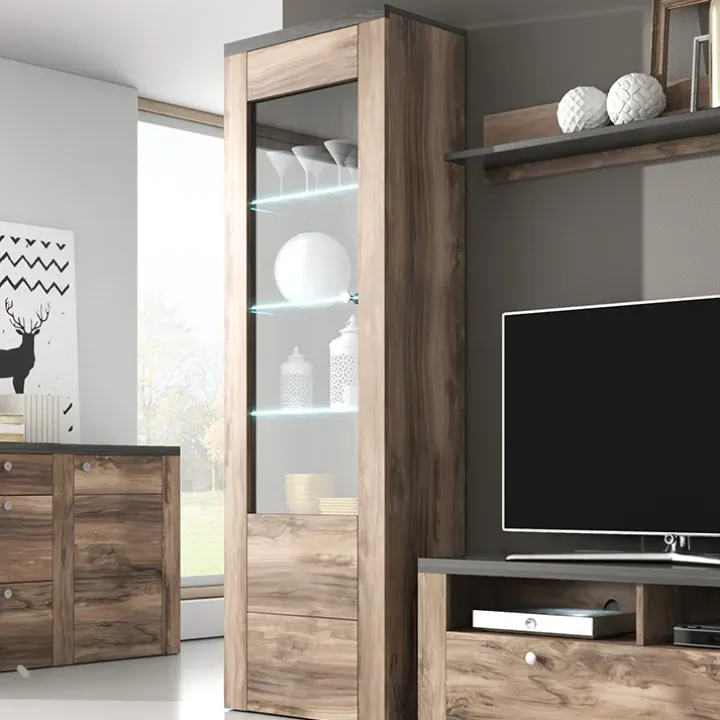 Vetrina 65x206h cm 1 anta moderna noce rovere grigio Paloma 2