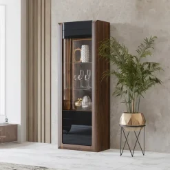 Vetrina 73x200h cm 1 anta 5 ripiani noce nero lucido Jumbo