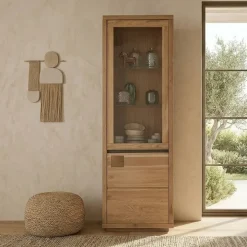 Vetrina 65x205h cm 2 ante apertura destra legno massello rovere Tarselia