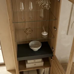 Vetrina 65x205h cm 2 ante apertura destra legno massello rovere Tarselia