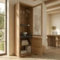 Vetrina 65x205h cm 2 ante apertura destra legno massello rovere Tarselia