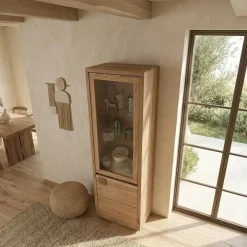 Vetrina 65x205h cm 2 ante apertura destra legno massello rovere Tarselia