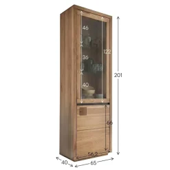 Vetrina 65x205h cm 2 ante apertura destra legno massello rovere Tarselia