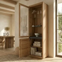 Vetrina 65x205h cm 2 ante apertura sinistra legno massello rovere Tarselia