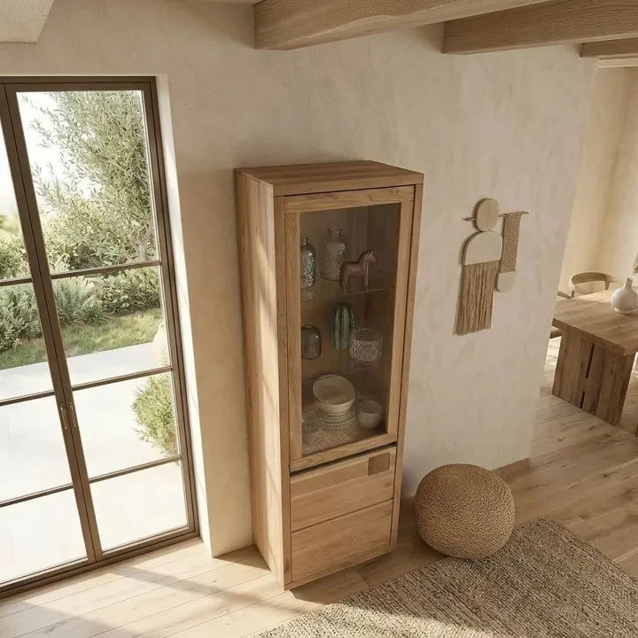 Vetrina 65x205h cm 2 ante apertura sinistra legno massello rovere Tarselia