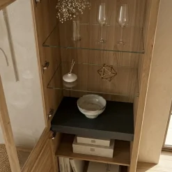 Vetrina 65x205h cm 2 ante apertura sinistra legno massello rovere Tarselia