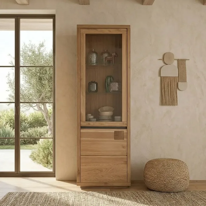 Vetrina 65x205h cm 2 ante apertura sinistra legno massello rovere Tarselia