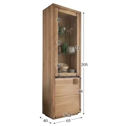 Vetrina 65x205h cm 2 ante apertura sinistra legno massello rovere Tarselia