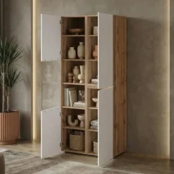 Vetrina 80x184h cm 4 ante bianco rovere Lolla