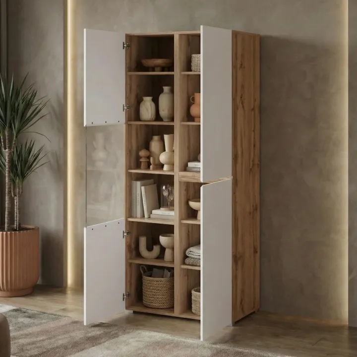 Vetrina 80x184h cm 4 ante bianco rovere Lolla