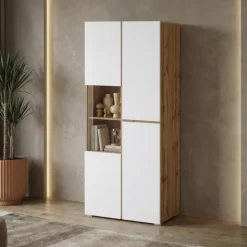 Vetrina 80x184h cm 4 ante bianco rovere Lolla