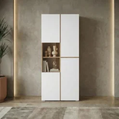 Vetrina 80x184h cm 4 ante bianco rovere Lolla