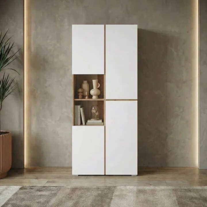 Vetrina 80x184h cm 4 ante bianco rovere Lolla