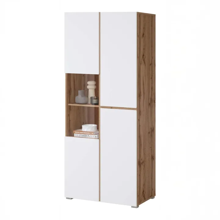 Vetrina 80x184h cm 4 ante bianco rovere Lolla