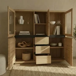 Vetrina 166x148h cm 5 ante 3 cassetti legno massello rovere Tarselia