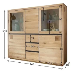 Vetrina 166x148h cm 5 ante 3 cassetti legno massello rovere Tarselia