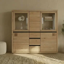 Vetrina 166x148h cm 5 ante 3 cassetti legno massello rovere Tarselia
