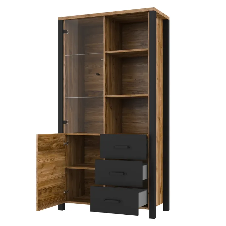 Vetrina 101x191h cm 2 ante 3 cassetti moderna quercia nero opaco Nebraska