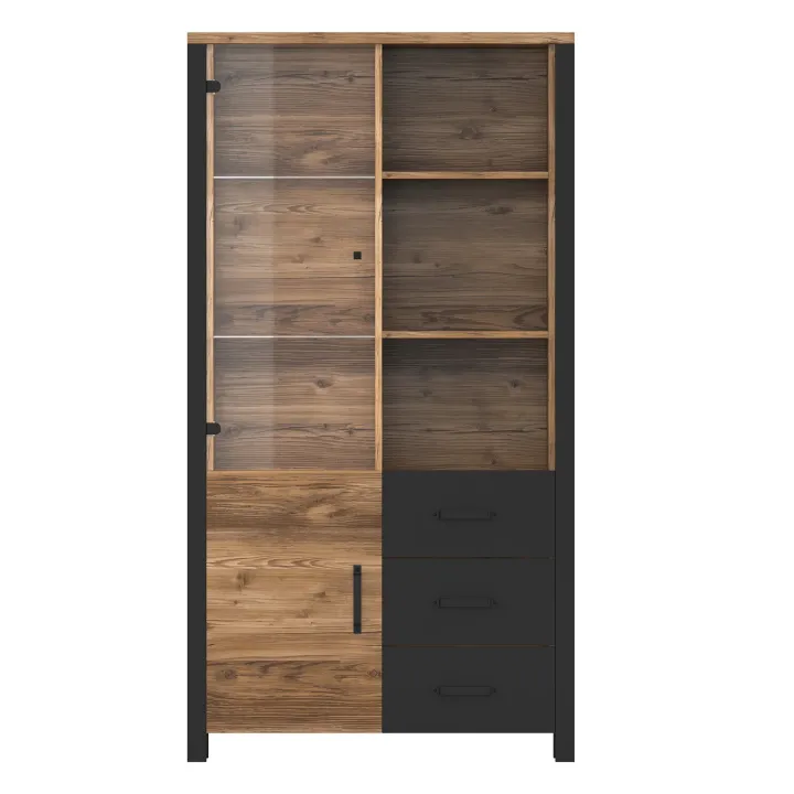 Vetrina 101x191h cm 2 ante 3 cassetti moderna quercia nero opaco Nebraska