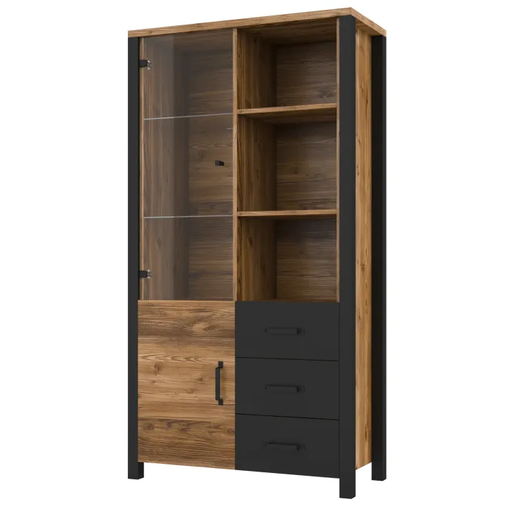 Vetrina 101x191h cm 2 ante 3 cassetti moderna quercia nero opaco Nebraska