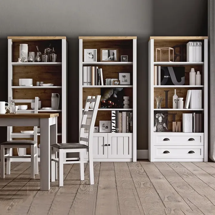 Vetrina 90x198h cm 2 ante 2 cassetti soggiorno bianco frassinato rovere Provenza