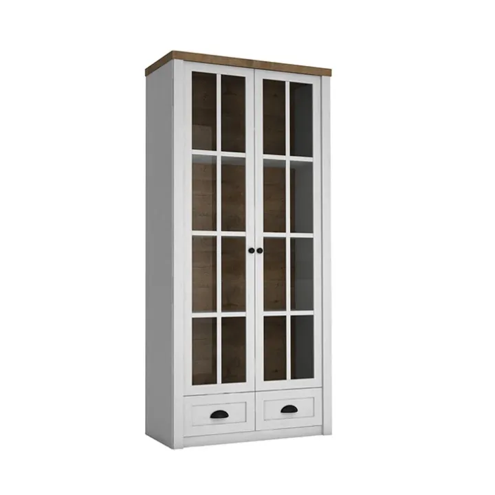 Vetrina 90x198h cm 2 ante 2 cassetti soggiorno bianco frassinato rovere Provenza