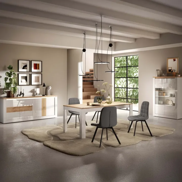 Vetrina 114x160h cm 2 ante con led bianco lucido rovere chiaro Istria