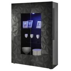 Vetrina 121x166h cm 2 ante grigio laccato lucido con serigrafia Marvis