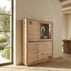 Vetrina 103x148h cm 4 ante legno massello rovere Tarselia