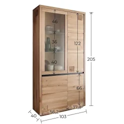 Vetrina 103x205h cm 4 ante legno massello rovere Tarselia