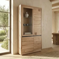 Vetrina 103x205h cm 4 ante legno massello rovere Tarselia
