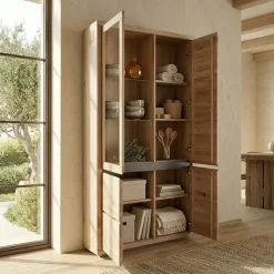 Vetrina 103x205h cm 4 ante legno massello rovere Tarselia