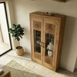 Vetrina 110x201h cm 2 ante legno massello rovere Ebania