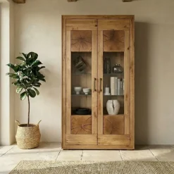 Vetrina 110x201h cm 2 ante legno massello rovere Ebania