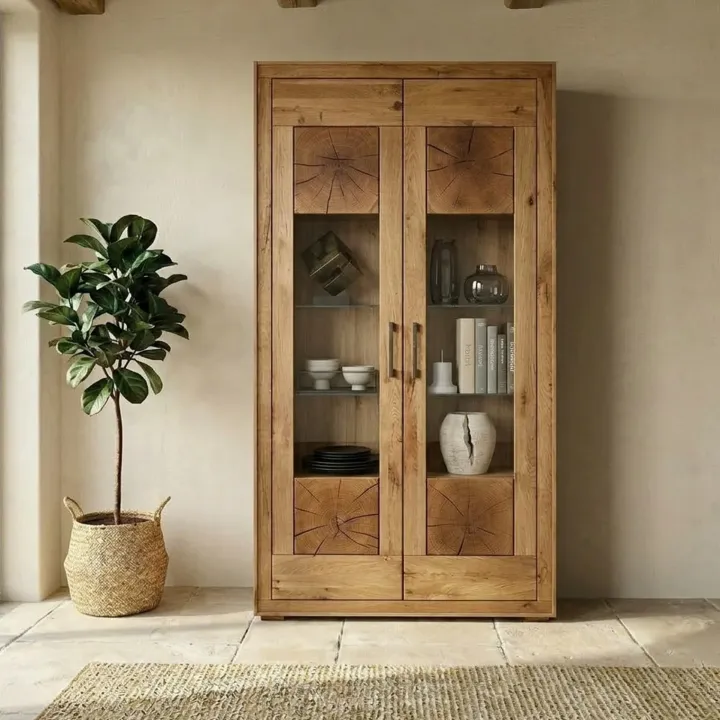 Vetrina 110x201h cm 2 ante legno massello rovere Ebania